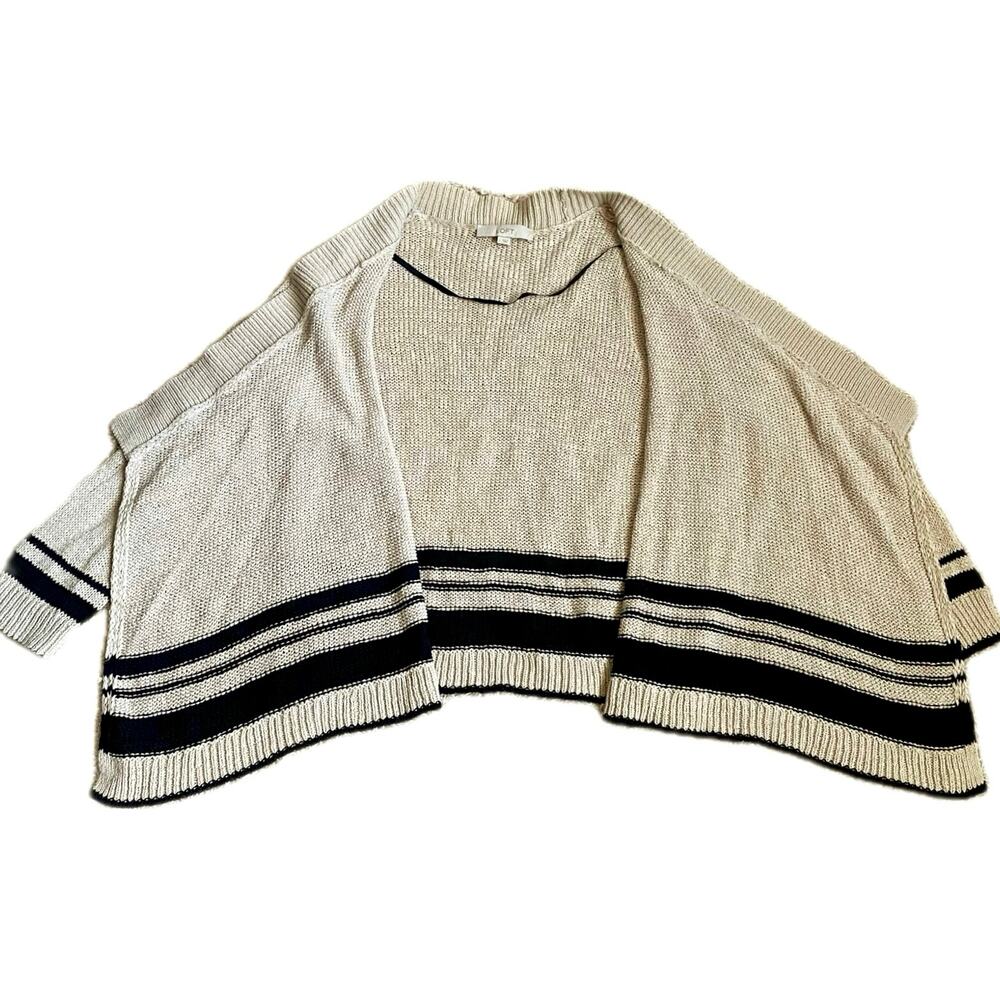 LOFT ANN TAYLOR Linen Blend Loose Knit Striped Open Cardigan Sweater L Tan Black - Picture 4 of 8